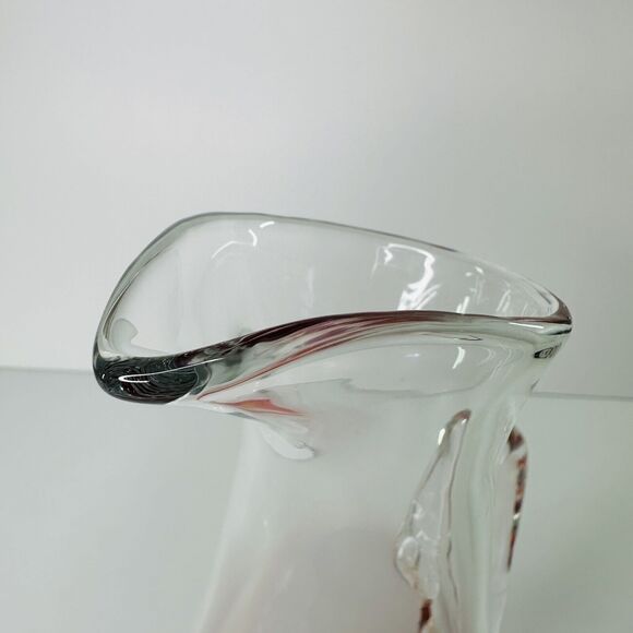Clear Red Base Art Glass Pitcher Barware Cocktail Party Water Heavy READ - Picture 6 of 13